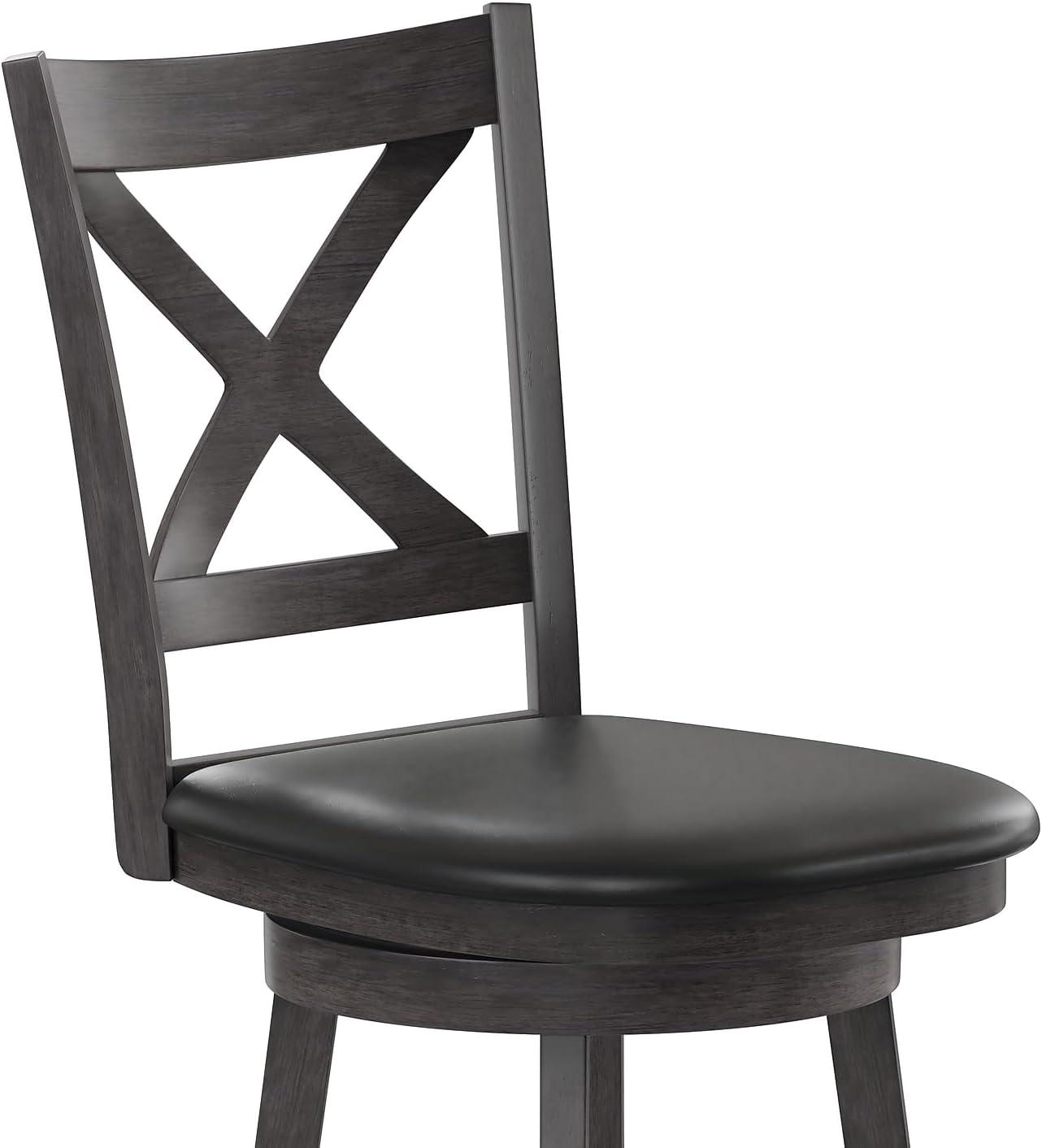 image:imageFlash Furniture Felicity Commercial Classic Crossback Barstool Antique Oak Wood Frame Black LeatherSoft Seat Counter Height 360 Swivel Seat FootrestBlack VinylGray Wash Walnut Frame