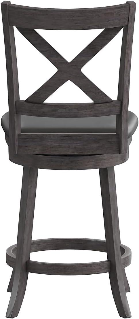 image:imageFlash Furniture Felicity Commercial Classic Crossback Barstool Antique Oak Wood Frame Black LeatherSoft Seat Counter Height 360 Swivel Seat FootrestBlack VinylGray Wash Walnut Frame