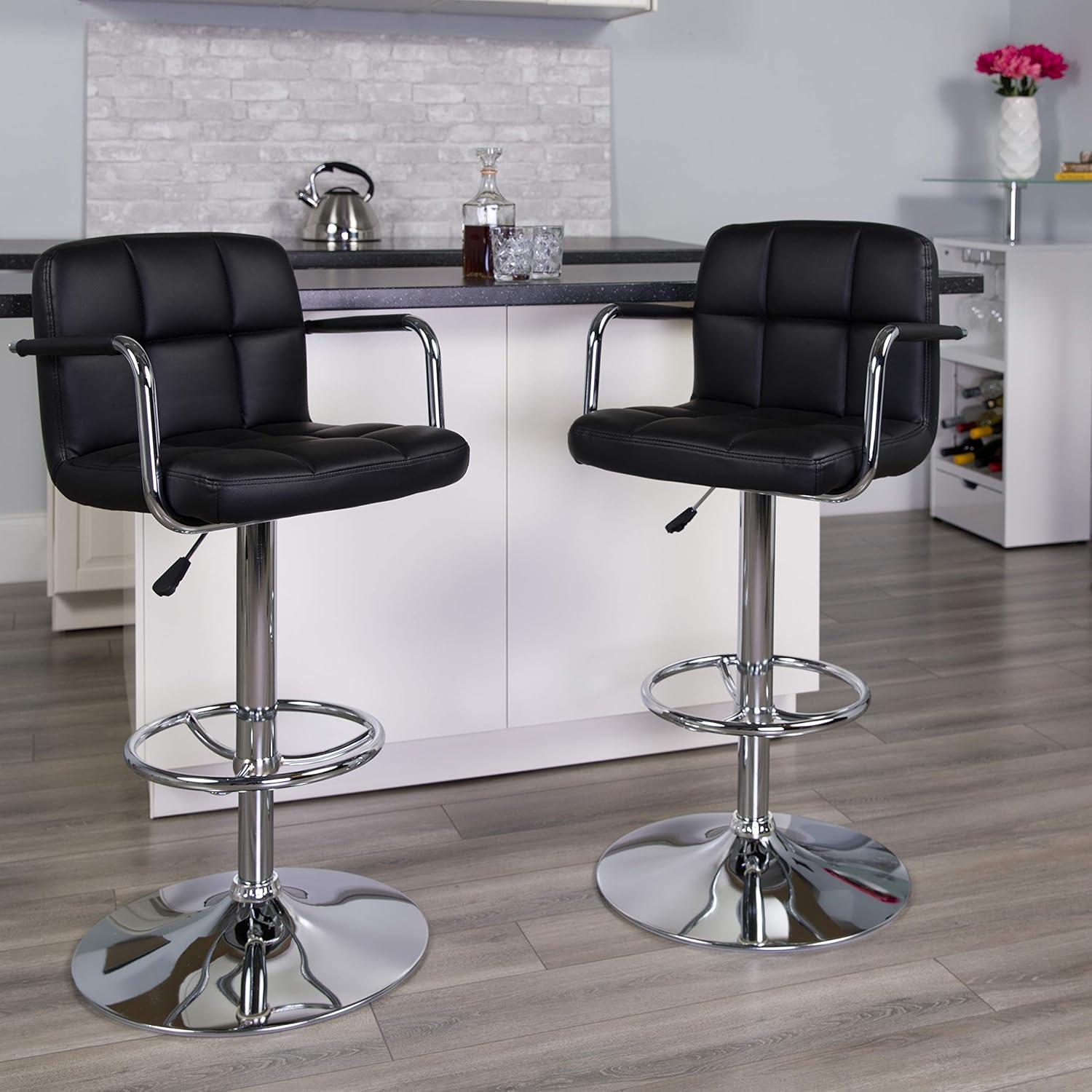 image:imageFlash Furniture Genna Adjustable Bar Stools Set of 2 Brown Counter Height Barstools with Back and ArmrestBlack