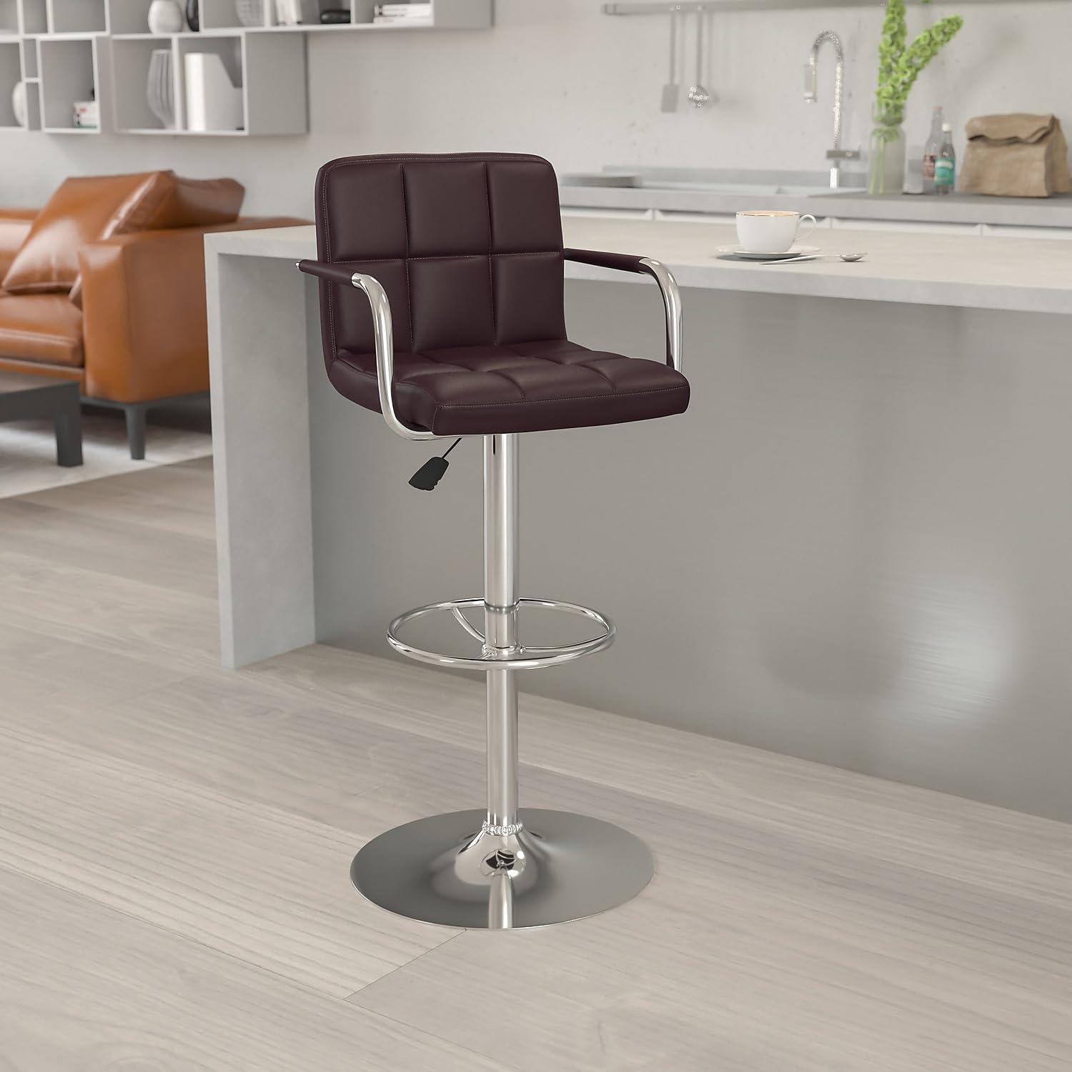 image:imageFlash Furniture Genna Adjustable Bar Stools Set of 2 Brown Counter Height Barstools with Back and ArmrestBrown