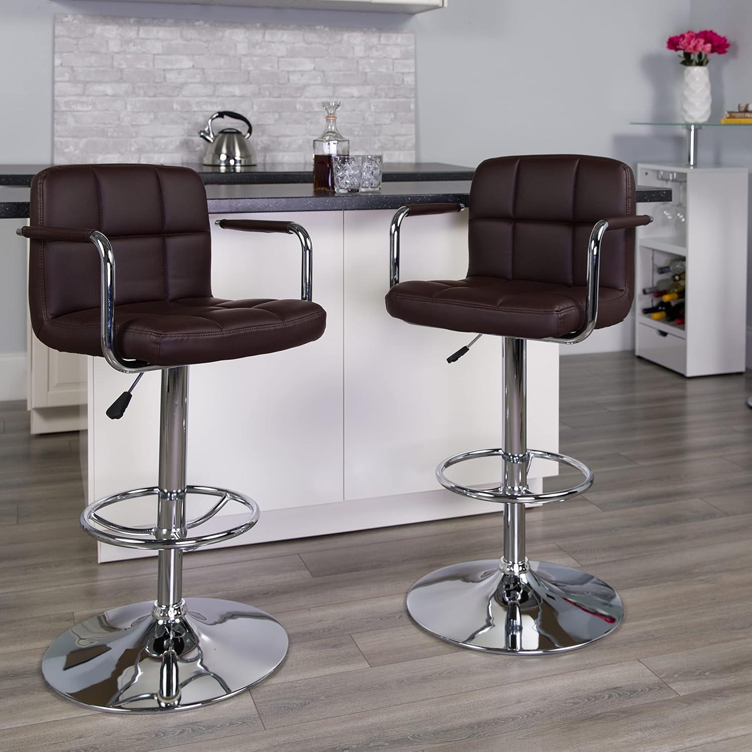 image:imageFlash Furniture Genna Adjustable Bar Stools Set of 2 Brown Counter Height Barstools with Back and ArmrestBrown