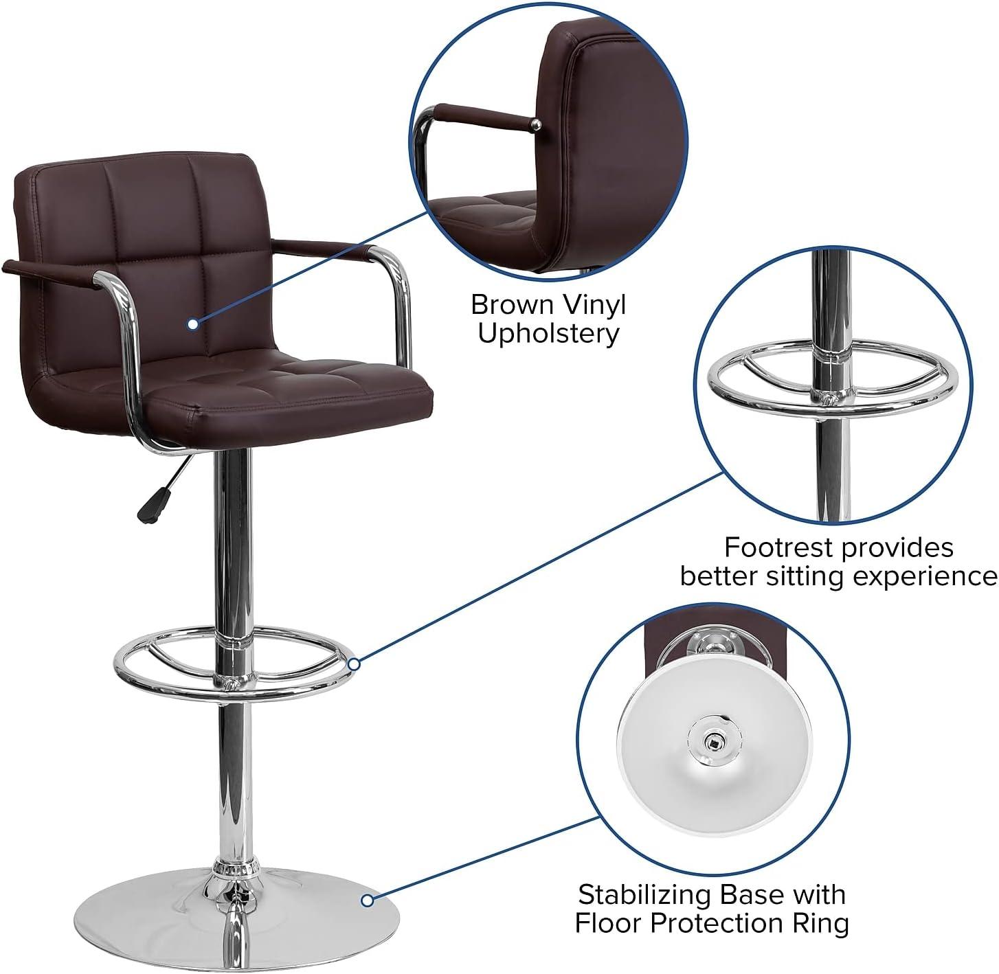 image:imageFlash Furniture Genna Adjustable Bar Stools Set of 2 Brown Counter Height Barstools with Back and ArmrestBrown
