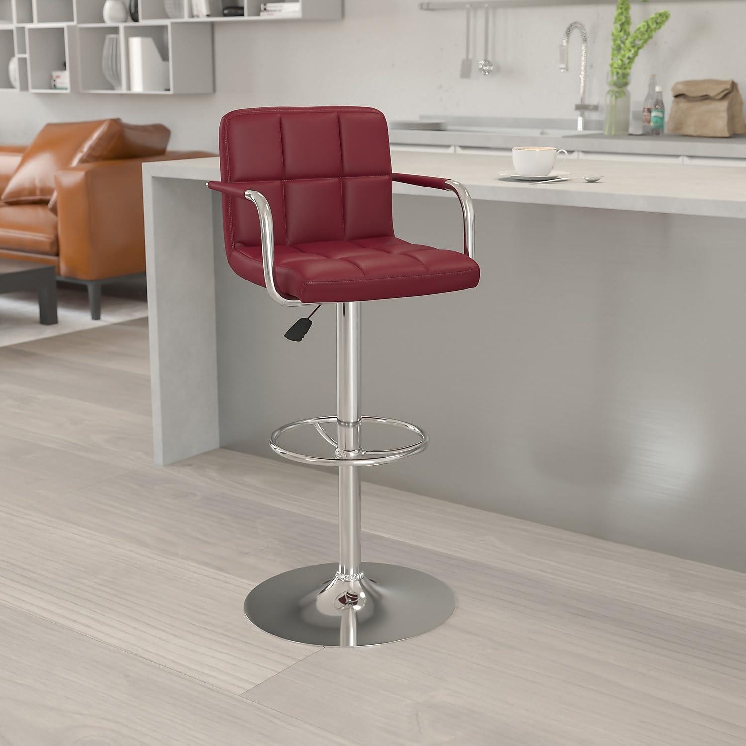 image:imageFlash Furniture Genna Adjustable Bar Stools Set of 2 Brown Counter Height Barstools with Back and ArmrestBurgundy