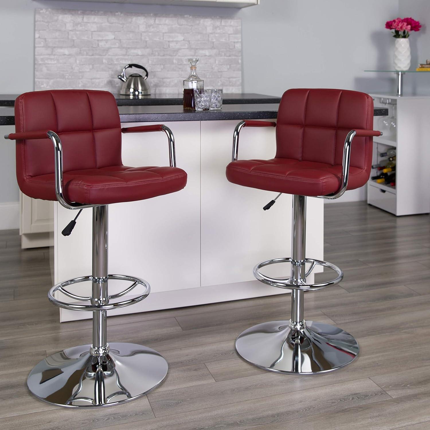image:imageFlash Furniture Genna Adjustable Bar Stools Set of 2 Brown Counter Height Barstools with Back and ArmrestBurgundy