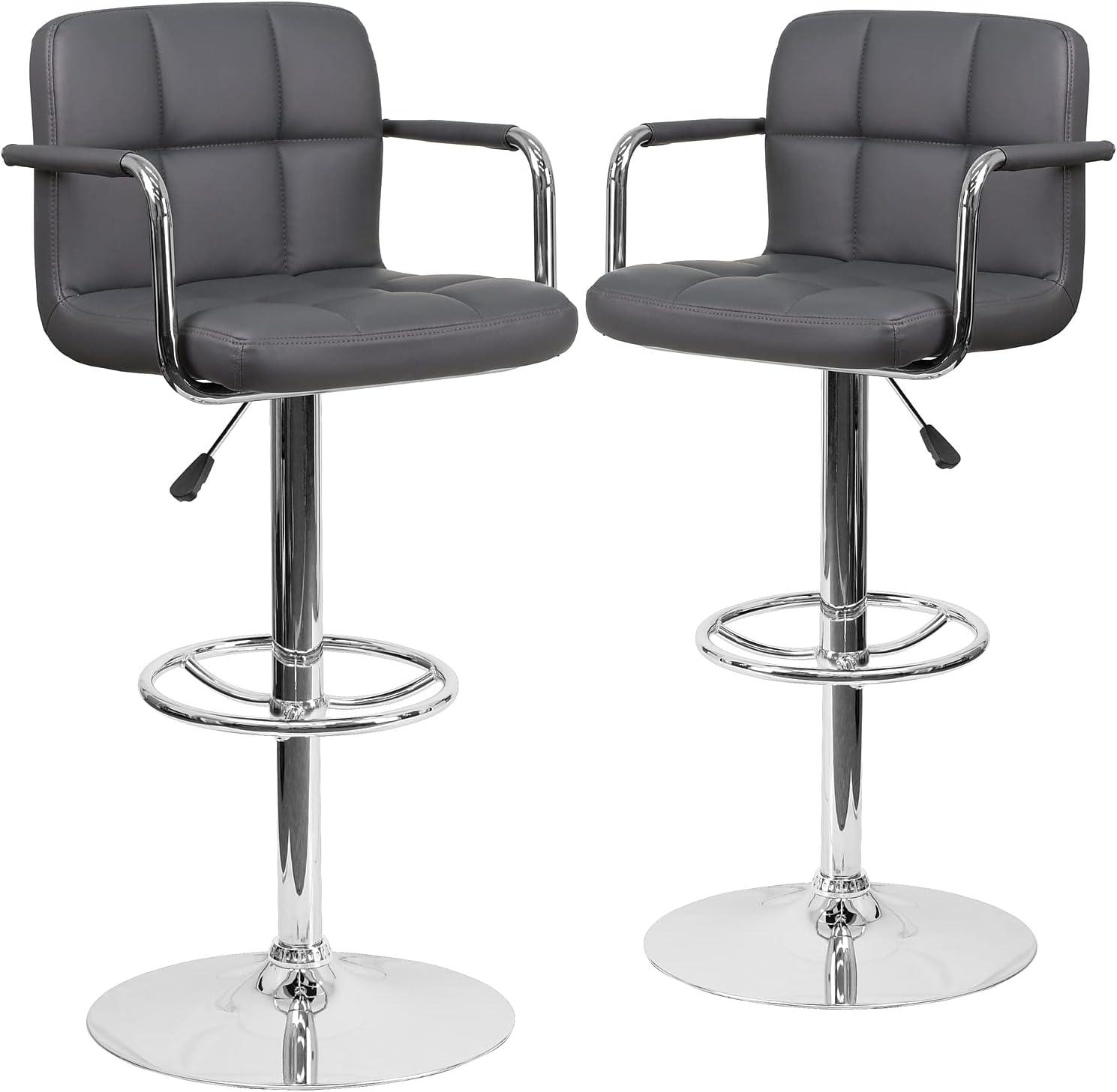 image:imageFlash Furniture Genna Adjustable Bar Stools Set of 2 Brown Counter Height Barstools with Back and ArmrestGrey