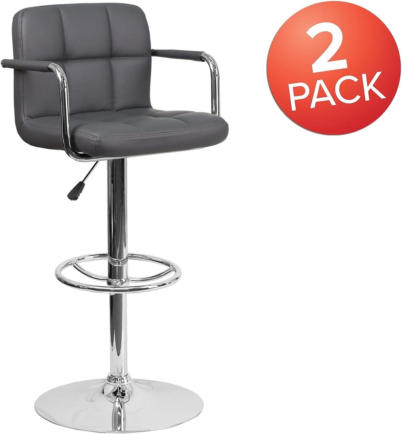 image:imageFlash Furniture Genna Adjustable Bar Stools Set of 2 Brown Counter Height Barstools with Back and ArmrestGrey
