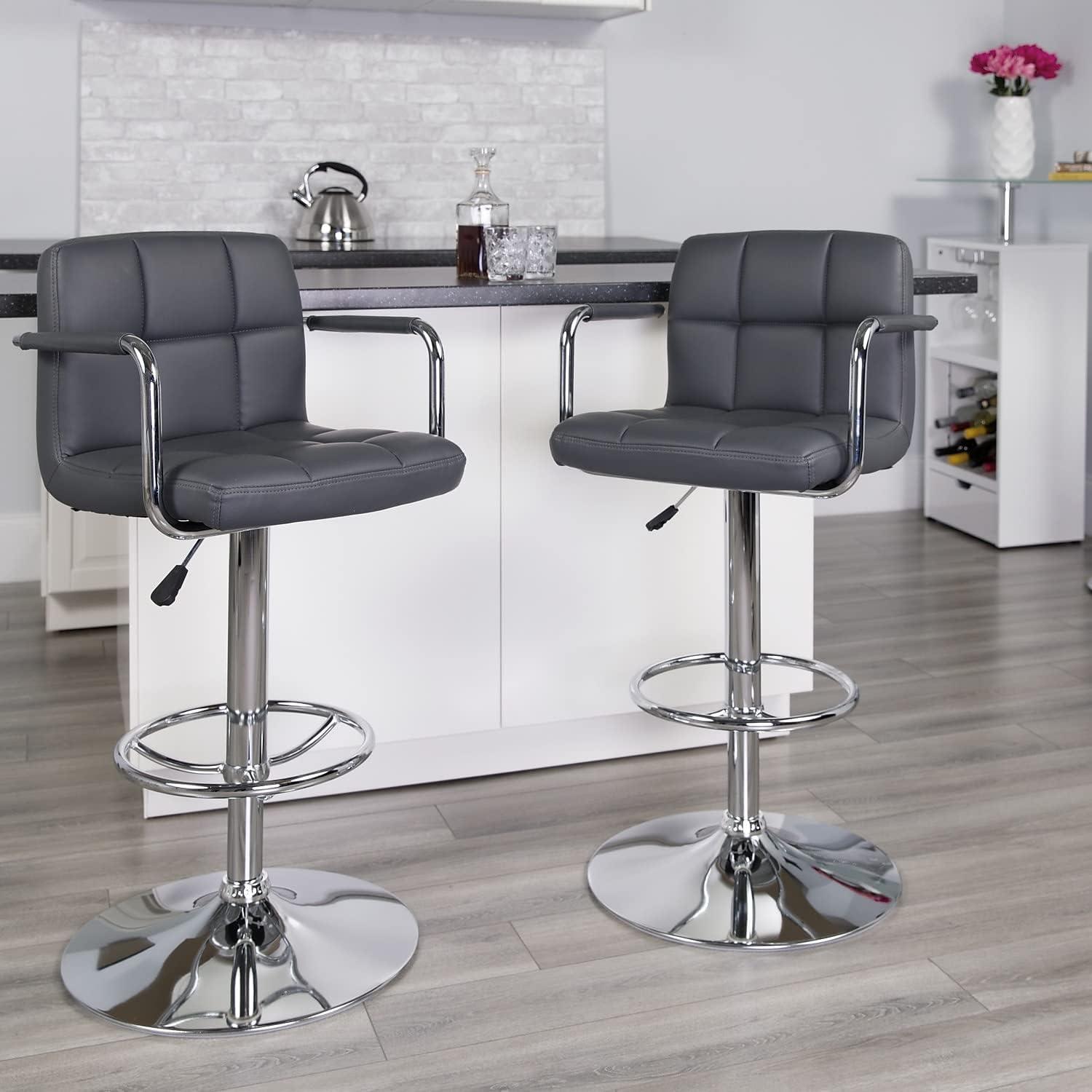 image:imageFlash Furniture Genna Adjustable Bar Stools Set of 2 Brown Counter Height Barstools with Back and ArmrestGrey