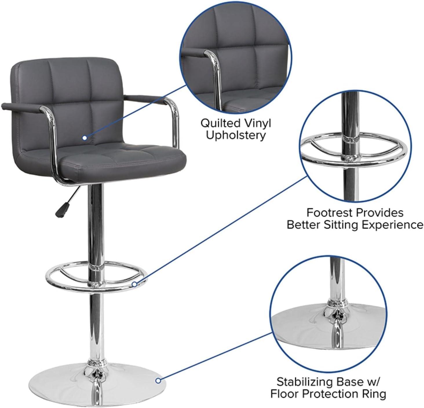 image:imageFlash Furniture Genna Adjustable Bar Stools Set of 2 Brown Counter Height Barstools with Back and ArmrestGrey