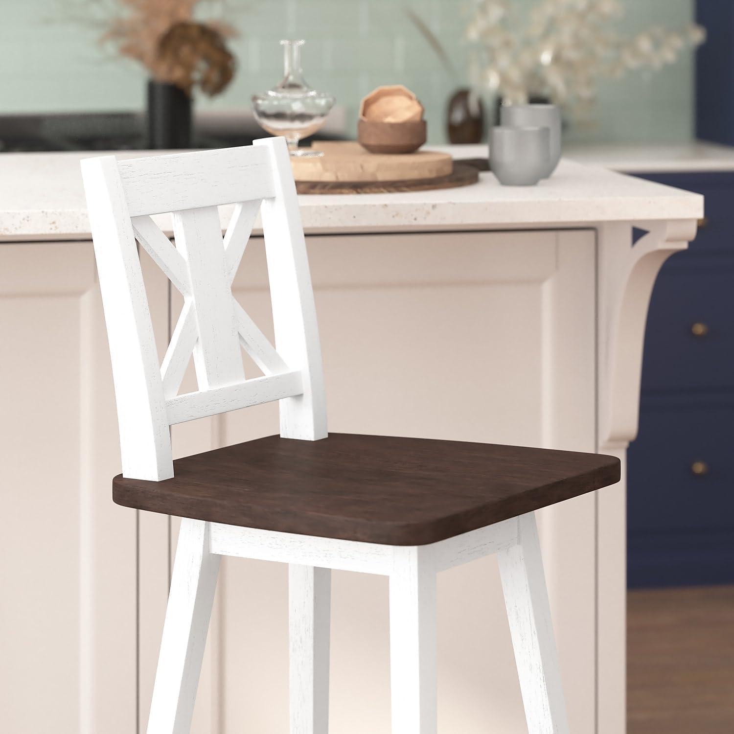image:imageFlash Furniture Gwendolyn Commercial Grade Modern Farmhouse Barstool Gray Wash Walnut Solid Wood Frame Bar Height 360 Swivel Seat Integrated FootrestAntique White Wash FrameGray Wash Seat