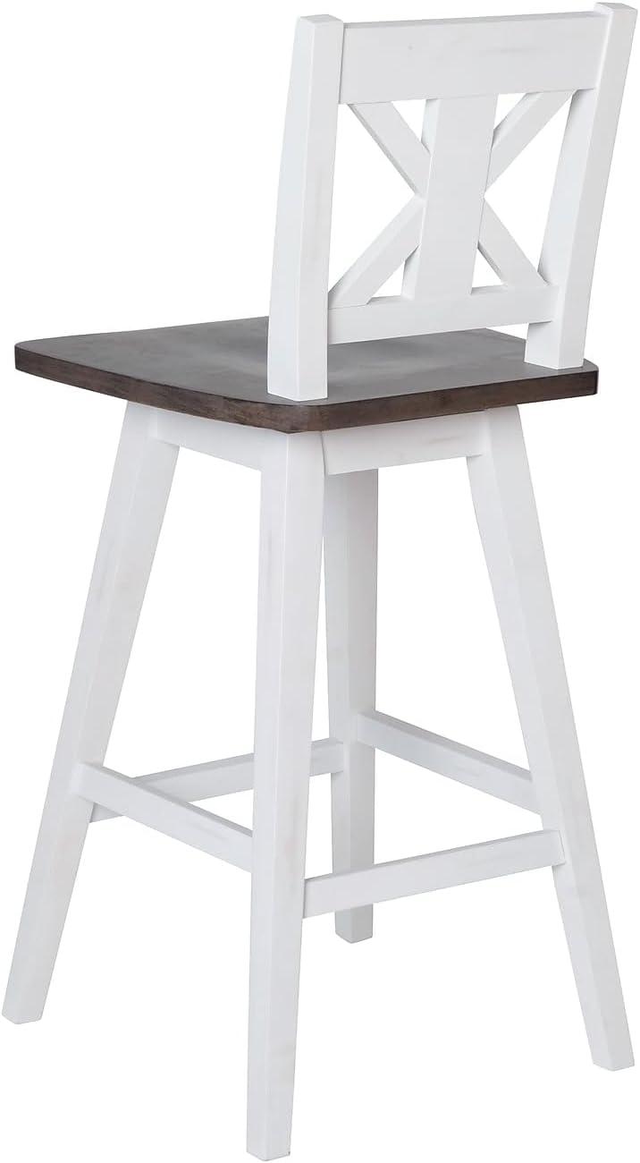 image:imageFlash Furniture Gwendolyn Commercial Grade Modern Farmhouse Barstool Gray Wash Walnut Solid Wood Frame Bar Height 360 Swivel Seat Integrated FootrestAntique White Wash FrameGray Wash Seat