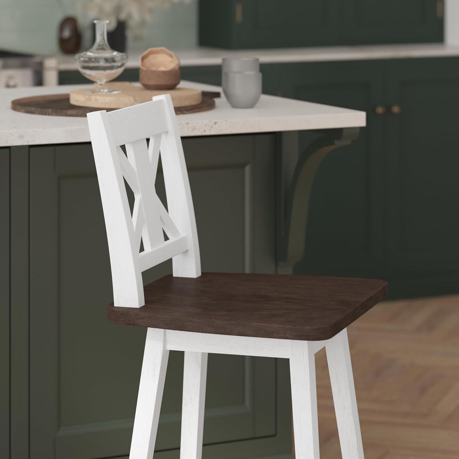image:imageFlash Furniture Gwendolyn Commercial Modern Farmhouse Barstool Antique White Wash Frame Gray Wash Seat Counter Height 360 Swivel Seat Integrated FootrestAntique White Wash FrameGray Wash Seat