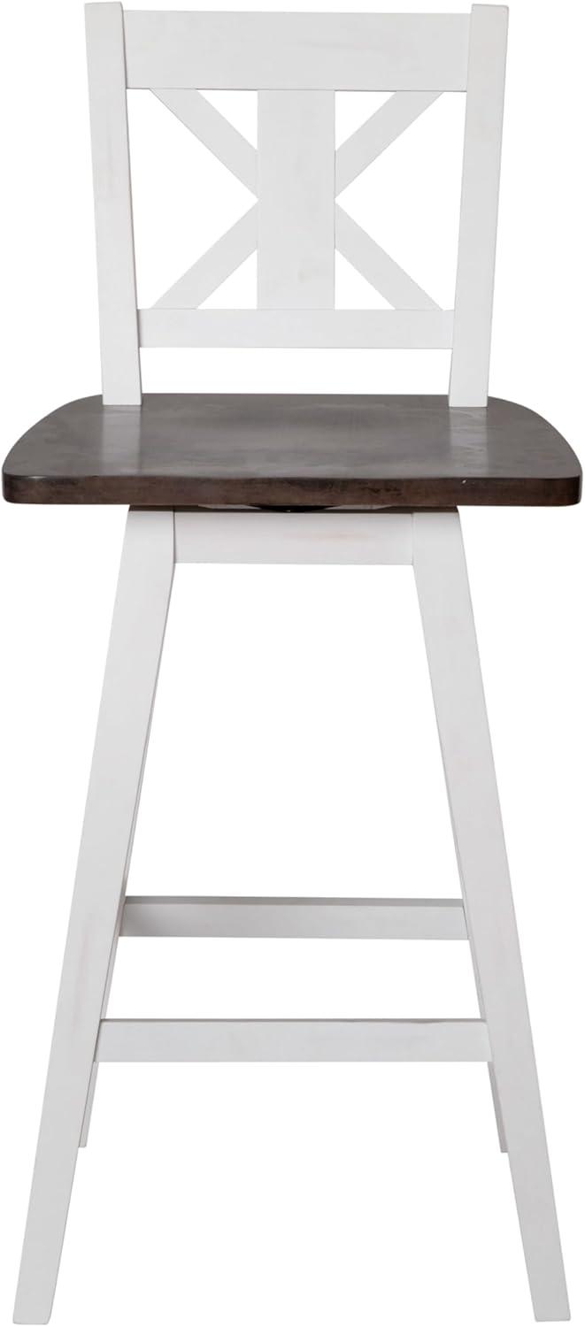 image:imageFlash Furniture Gwendolyn Commercial Modern Farmhouse Barstool Antique White Wash Frame Gray Wash Seat Counter Height 360 Swivel Seat Integrated FootrestAntique White Wash FrameGray Wash Seat
