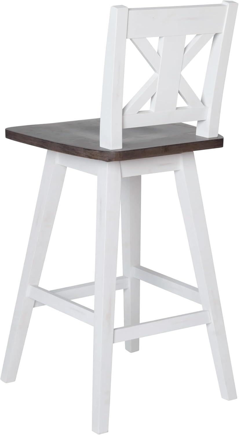 image:imageFlash Furniture Gwendolyn Commercial Modern Farmhouse Barstool Antique White Wash Frame Gray Wash Seat Counter Height 360 Swivel Seat Integrated FootrestAntique White Wash FrameGray Wash Seat