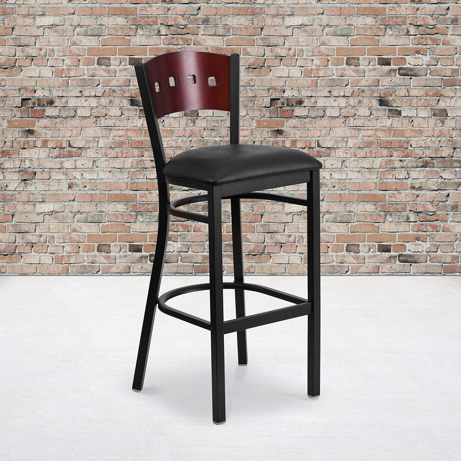 image:imageFlash Furniture HERCULES Series Black 4 Square Back Metal Restaurant Barstool Mahogany Wood Back amp Seat Pack of 1Mahogany Wood BackBlack Vinyl SeatBlack Metal Frame