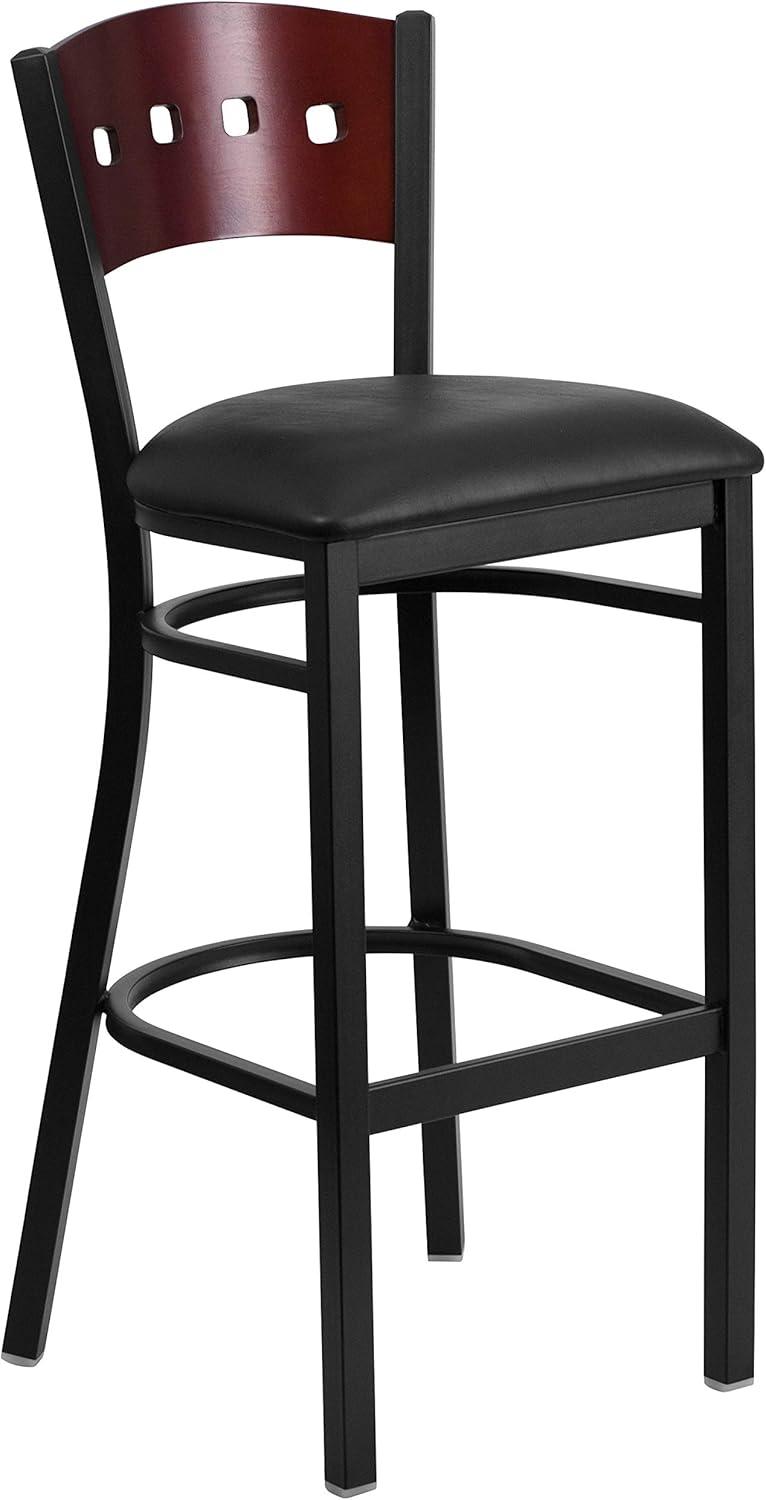 image:imageFlash Furniture HERCULES Series Black 4 Square Back Metal Restaurant Barstool Mahogany Wood Back amp Seat Pack of 1Mahogany Wood BackBlack Vinyl SeatBlack Metal Frame