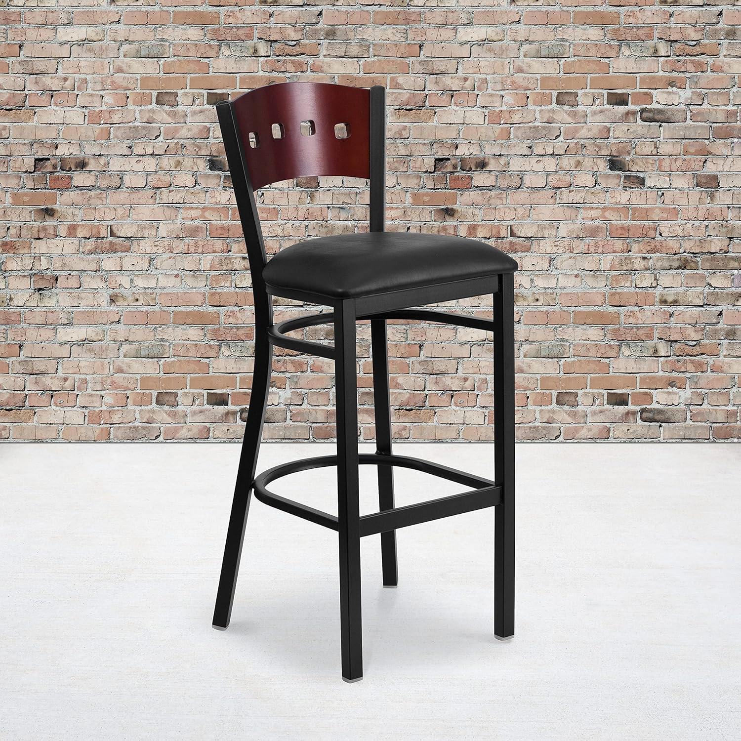 image:imageFlash Furniture HERCULES Series Black 4 Square Back Metal Restaurant Barstool Mahogany Wood Back amp Seat Pack of 1Mahogany Wood BackBlack Vinyl SeatBlack Metal Frame