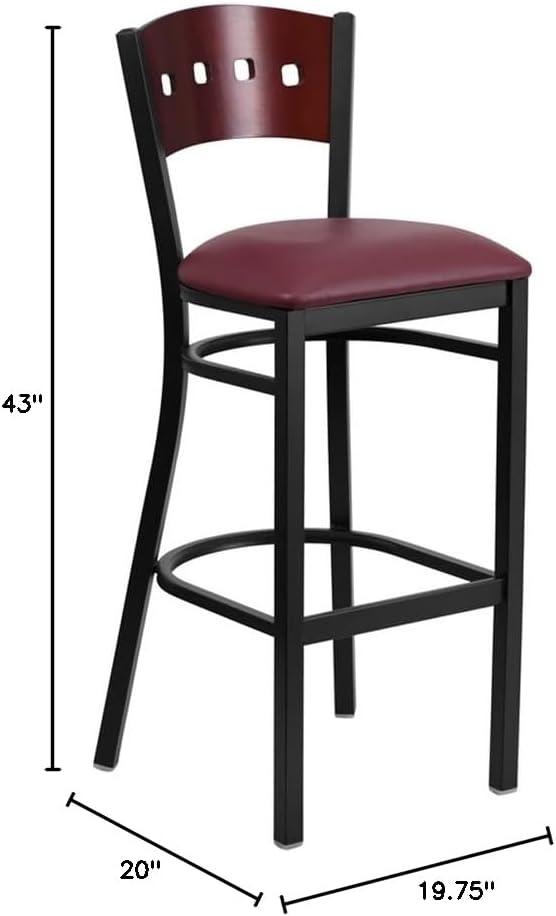 image:imageFlash Furniture HERCULES Series Black 4 Square Back Metal Restaurant Barstool Mahogany Wood Back amp Seat Pack of 1Mahogany Wood BackBurgundy Vinyl SeatBlack Metal Frame