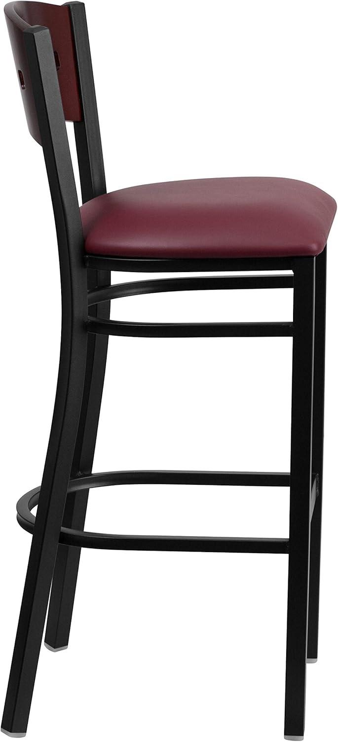 image:imageFlash Furniture HERCULES Series Black 4 Square Back Metal Restaurant Barstool Mahogany Wood Back amp Seat Pack of 1Mahogany Wood BackBurgundy Vinyl SeatBlack Metal Frame