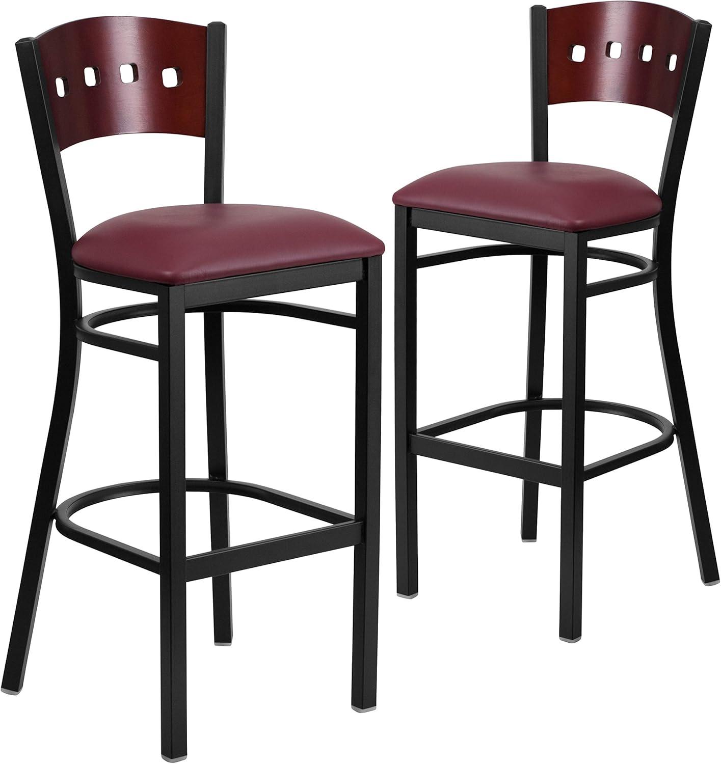 image:imageFlash Furniture HERCULES Series Black 4 Square Back Metal Restaurant Barstool Mahogany Wood Back amp Seat Pack of 1Mahogany Wood BackBurgundy Vinyl SeatBlack Metal Frame