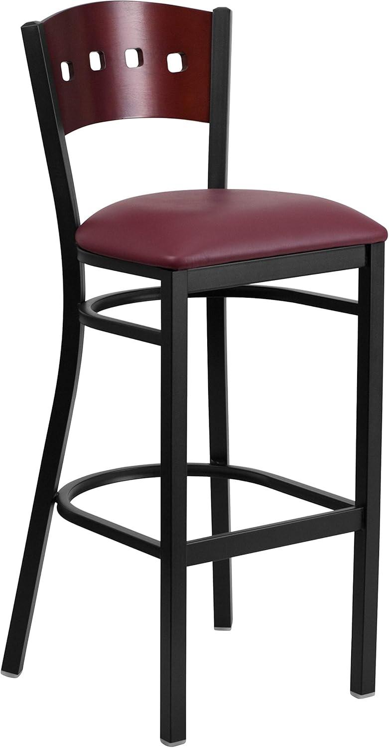 image:imageFlash Furniture HERCULES Series Black 4 Square Back Metal Restaurant Barstool Mahogany Wood Back amp Seat Pack of 1Mahogany Wood BackBurgundy Vinyl SeatBlack Metal Frame