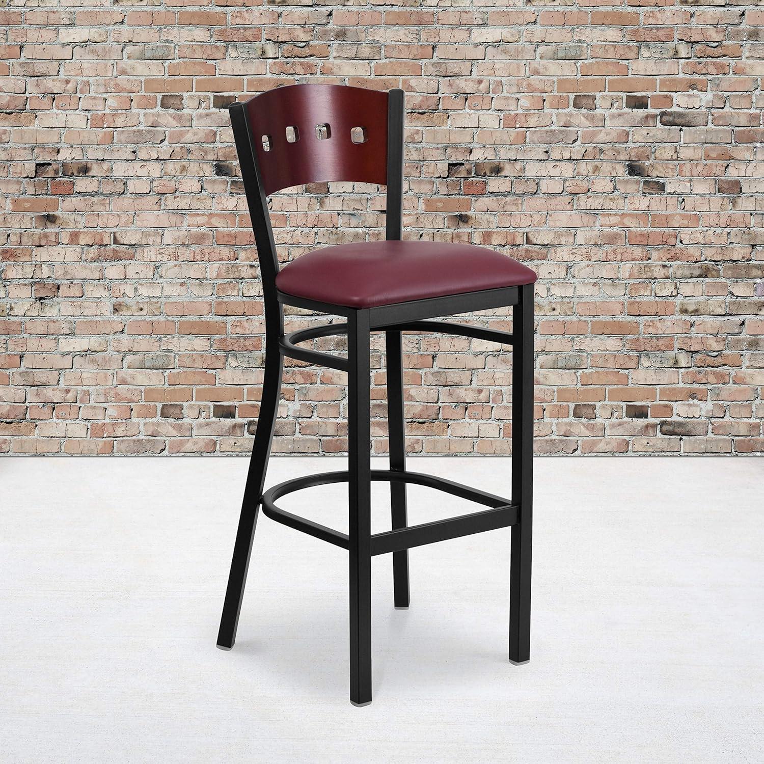 image:imageFlash Furniture HERCULES Series Black 4 Square Back Metal Restaurant Barstool Mahogany Wood Back amp Seat Pack of 1Mahogany Wood BackBurgundy Vinyl SeatBlack Metal Frame
