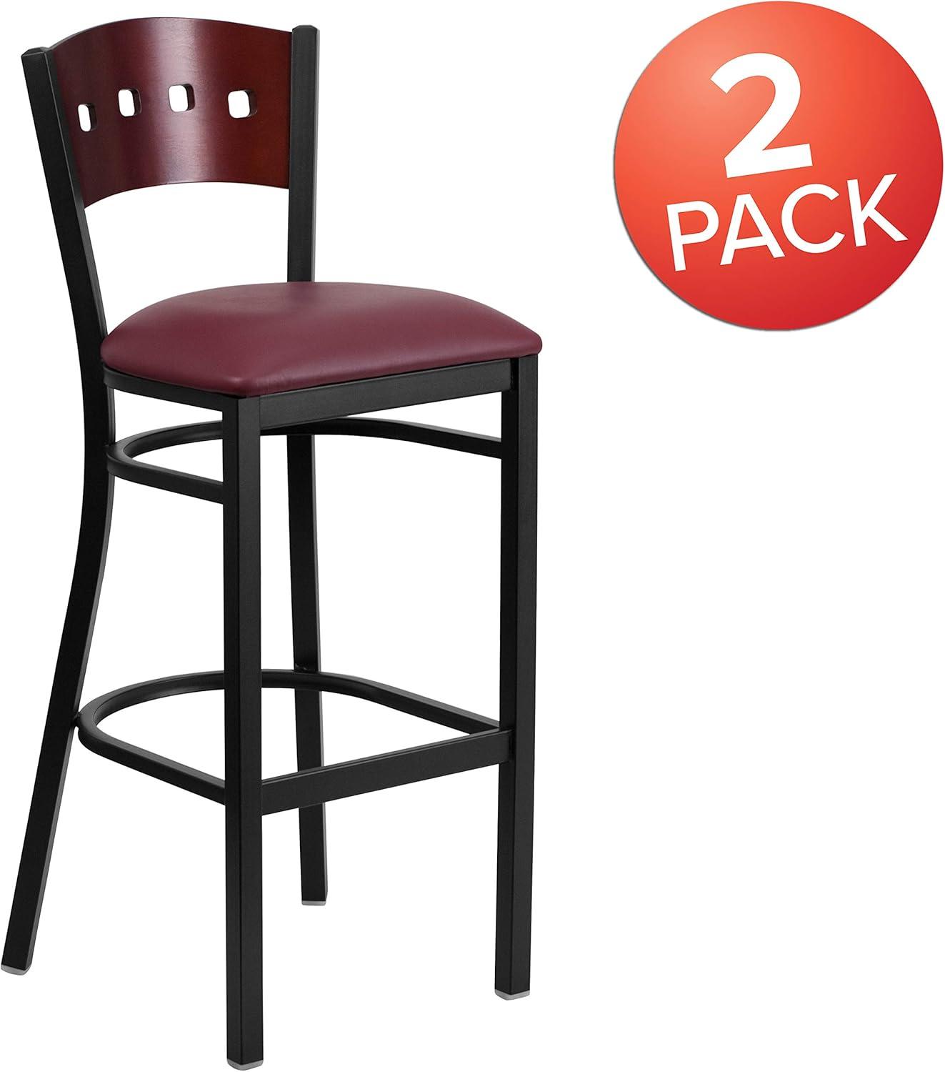 image:imageFlash Furniture HERCULES Series Black 4 Square Back Metal Restaurant Barstool Mahogany Wood Back amp Seat Pack of 1Mahogany Wood BackBurgundy Vinyl SeatBlack Metal Frame