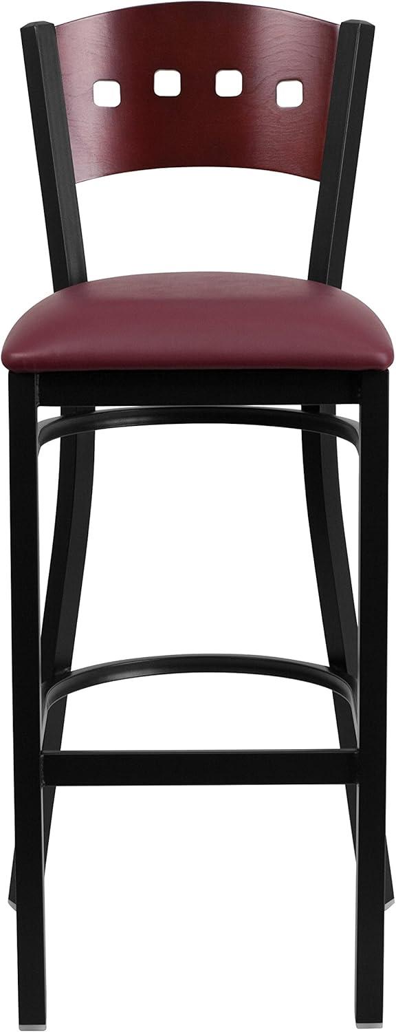 image:imageFlash Furniture HERCULES Series Black 4 Square Back Metal Restaurant Barstool Mahogany Wood Back amp Seat Pack of 1Mahogany Wood BackBurgundy Vinyl SeatBlack Metal Frame
