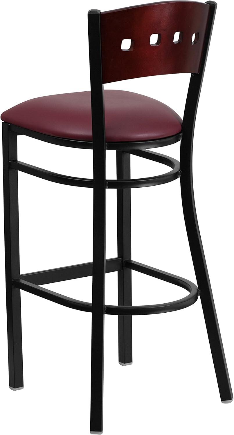 image:imageFlash Furniture HERCULES Series Black 4 Square Back Metal Restaurant Barstool Mahogany Wood Back amp Seat Pack of 1Mahogany Wood BackBurgundy Vinyl SeatBlack Metal Frame