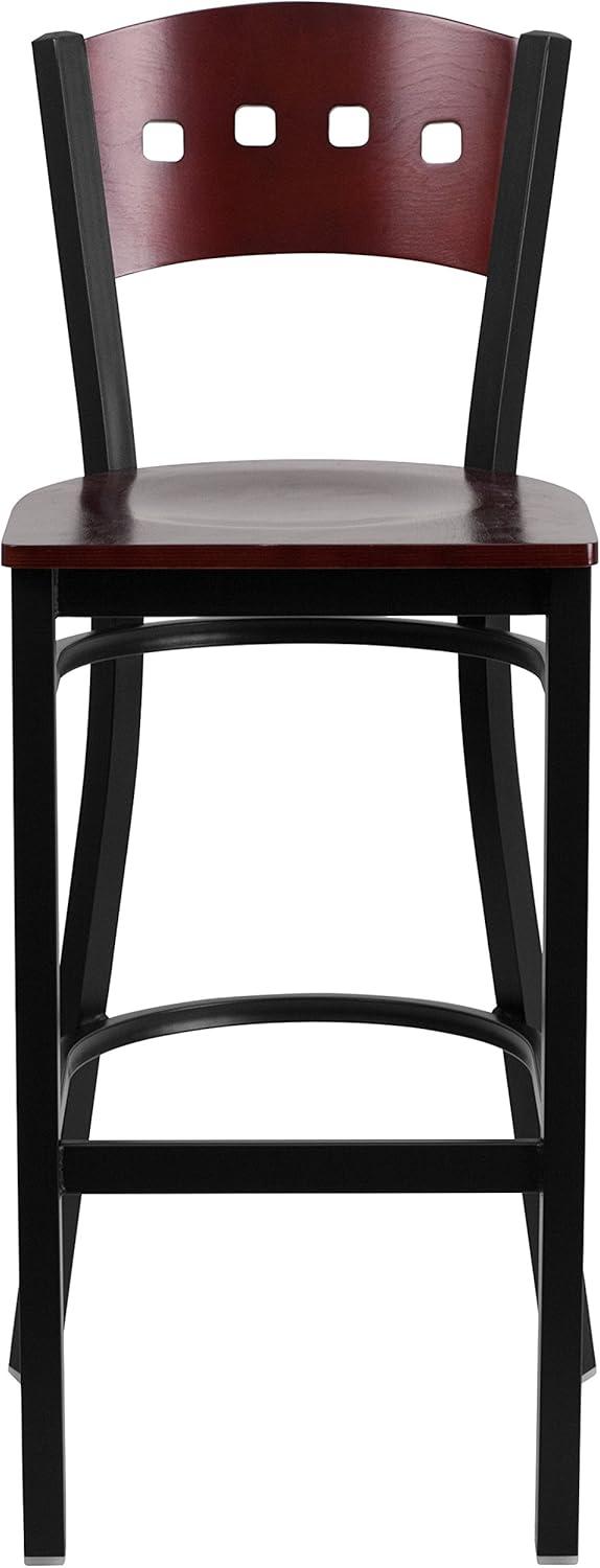 image:imageFlash Furniture HERCULES Series Black 4 Square Back Metal Restaurant Barstool Mahogany Wood Back amp Seat Pack of 1Mahogany Wood BackMahogany Wood SeatBlack Metal Frame