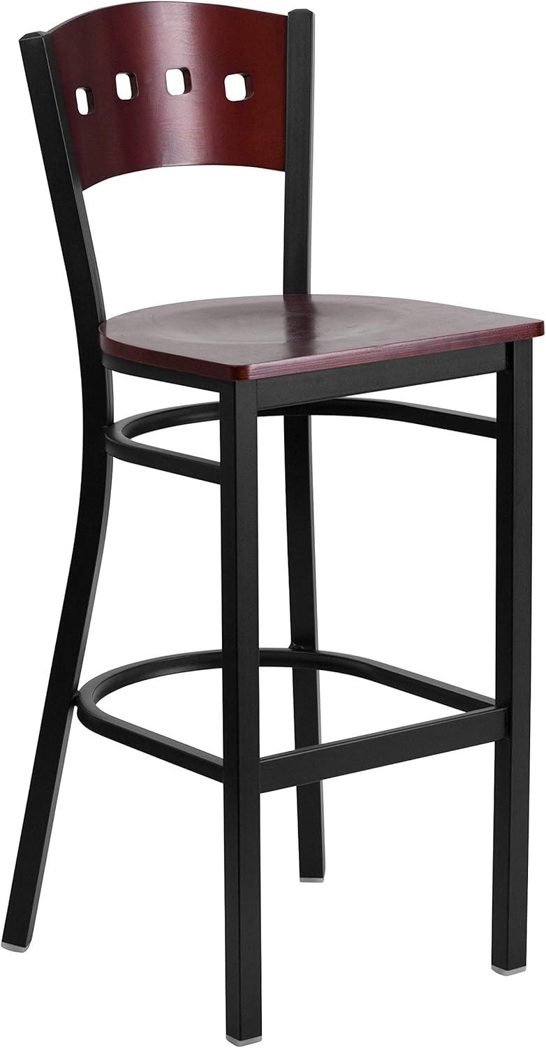 image:imageFlash Furniture HERCULES Series Black 4 Square Back Metal Restaurant Barstool Mahogany Wood Back amp Seat Pack of 1Mahogany Wood BackMahogany Wood SeatBlack Metal Frame