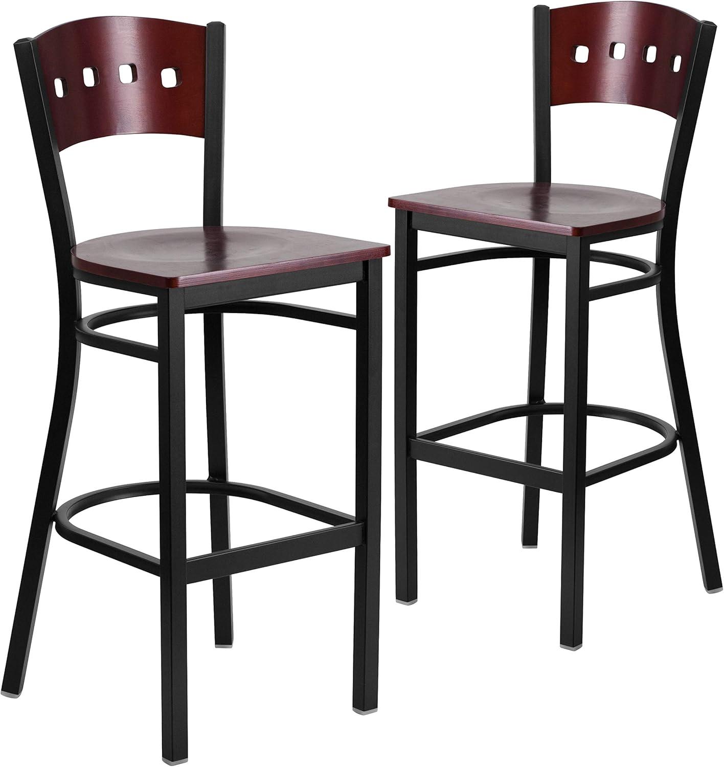 image:imageFlash Furniture HERCULES Series Black 4 Square Back Metal Restaurant Barstool Mahogany Wood Back amp Seat Pack of 1Mahogany Wood BackMahogany Wood SeatBlack Metal Frame