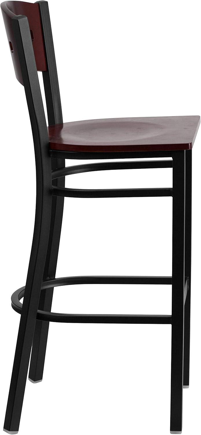 image:imageFlash Furniture HERCULES Series Black 4 Square Back Metal Restaurant Barstool Mahogany Wood Back amp Seat Pack of 1Mahogany Wood BackMahogany Wood SeatBlack Metal Frame