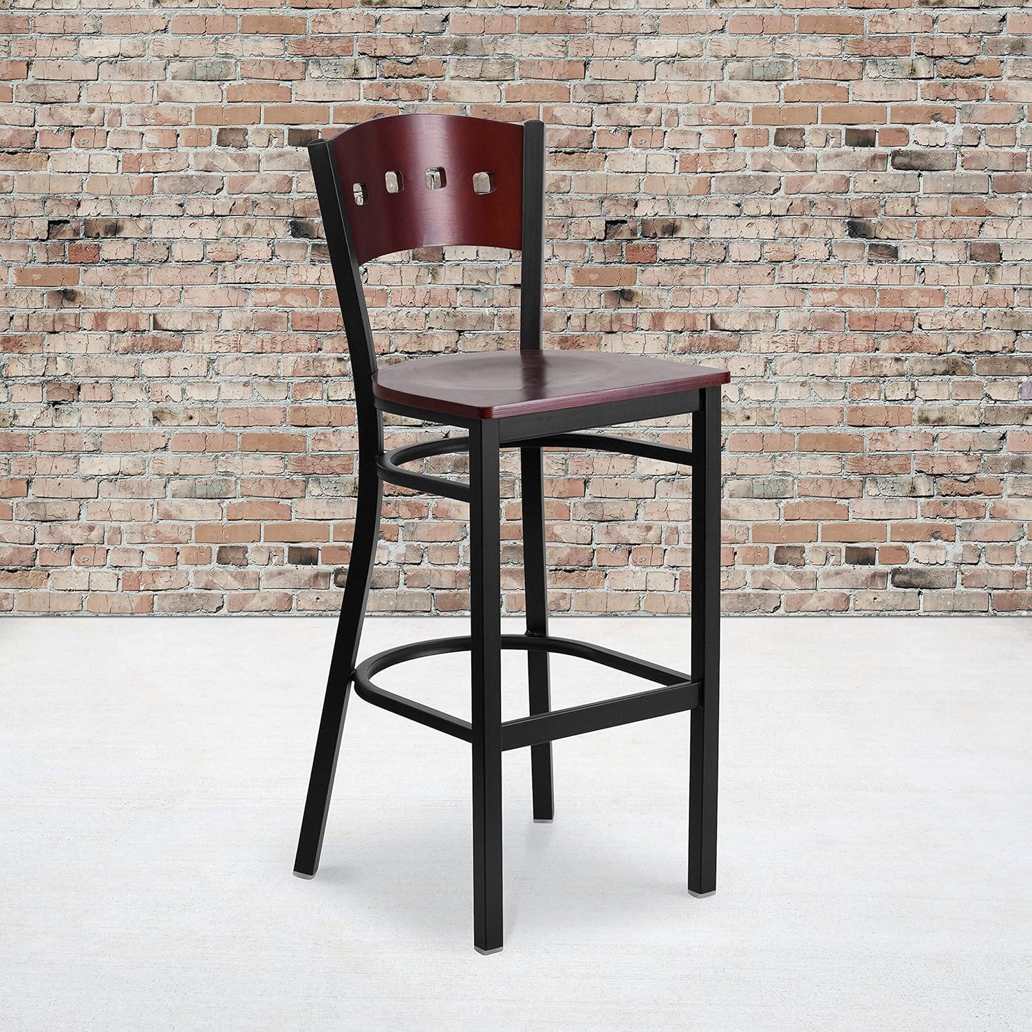 image:imageFlash Furniture HERCULES Series Black 4 Square Back Metal Restaurant Barstool Mahogany Wood Back amp Seat Pack of 1Mahogany Wood BackMahogany Wood SeatBlack Metal Frame