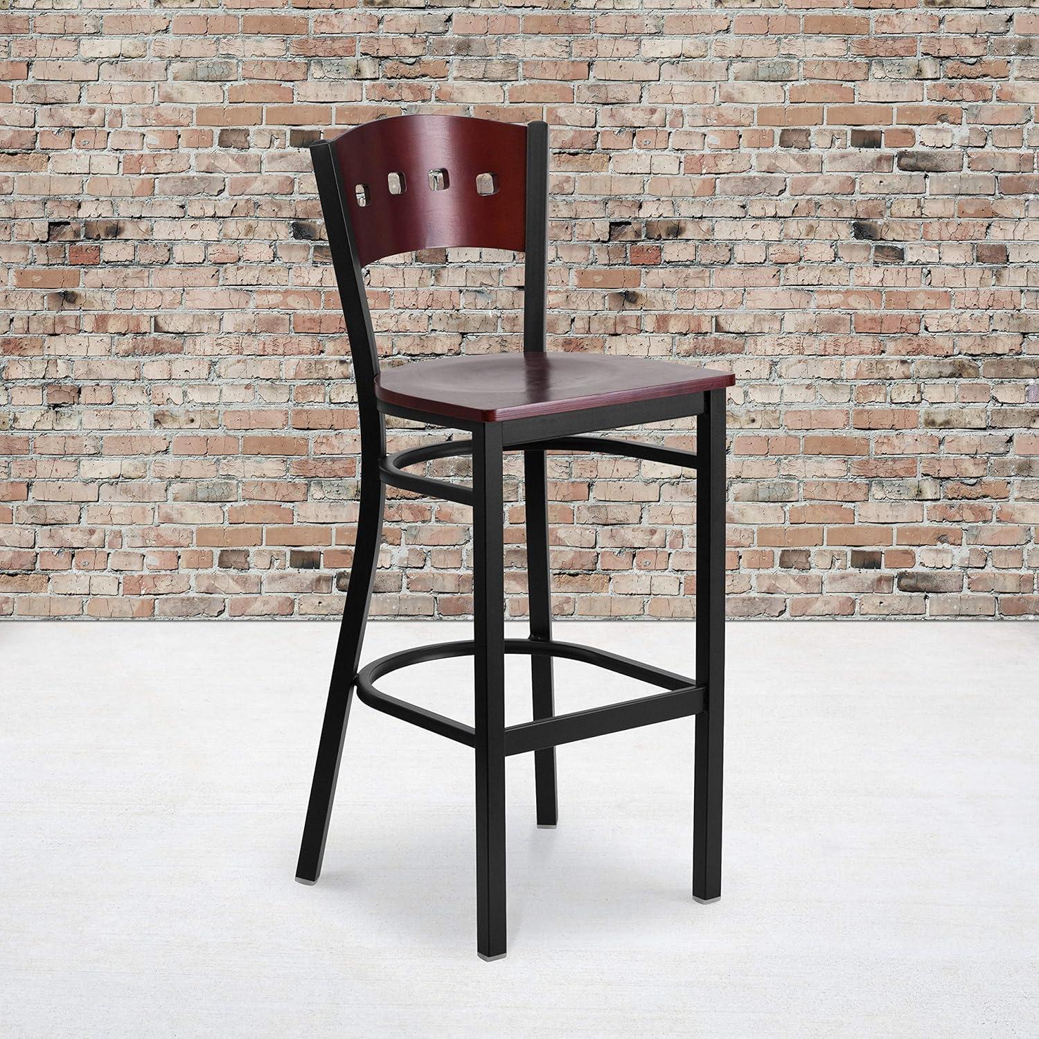 image:imageFlash Furniture HERCULES Series Black 4 Square Back Metal Restaurant Barstool Mahogany Wood Back amp Seat Pack of 1Mahogany Wood BackMahogany Wood SeatBlack Metal Frame