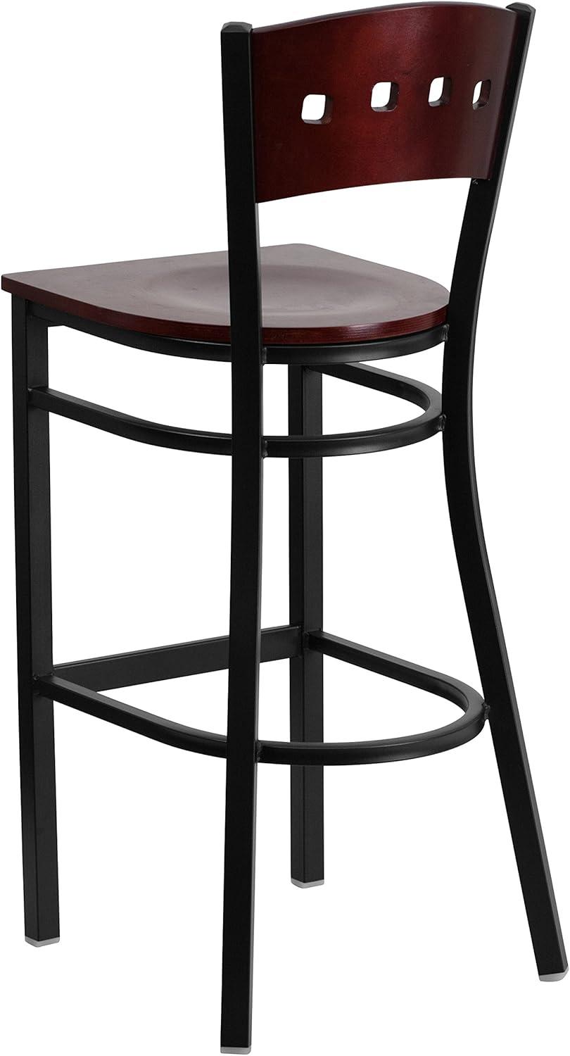 image:imageFlash Furniture HERCULES Series Black 4 Square Back Metal Restaurant Barstool Mahogany Wood Back amp Seat Pack of 1Mahogany Wood BackMahogany Wood SeatBlack Metal Frame