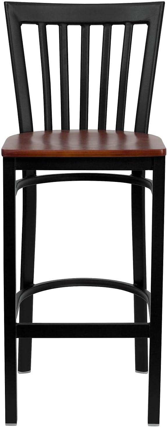 image:imageFlash Furniture HERCULES Series Black School House Back Metal Restaurant Barstool Black Vinyl Seat Pack of 1Cherry Wood SeatBlack Metal Frame