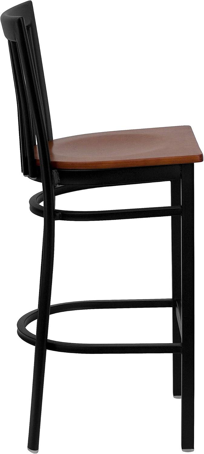image:imageFlash Furniture HERCULES Series Black School House Back Metal Restaurant Barstool Black Vinyl Seat Pack of 1Cherry Wood SeatBlack Metal Frame