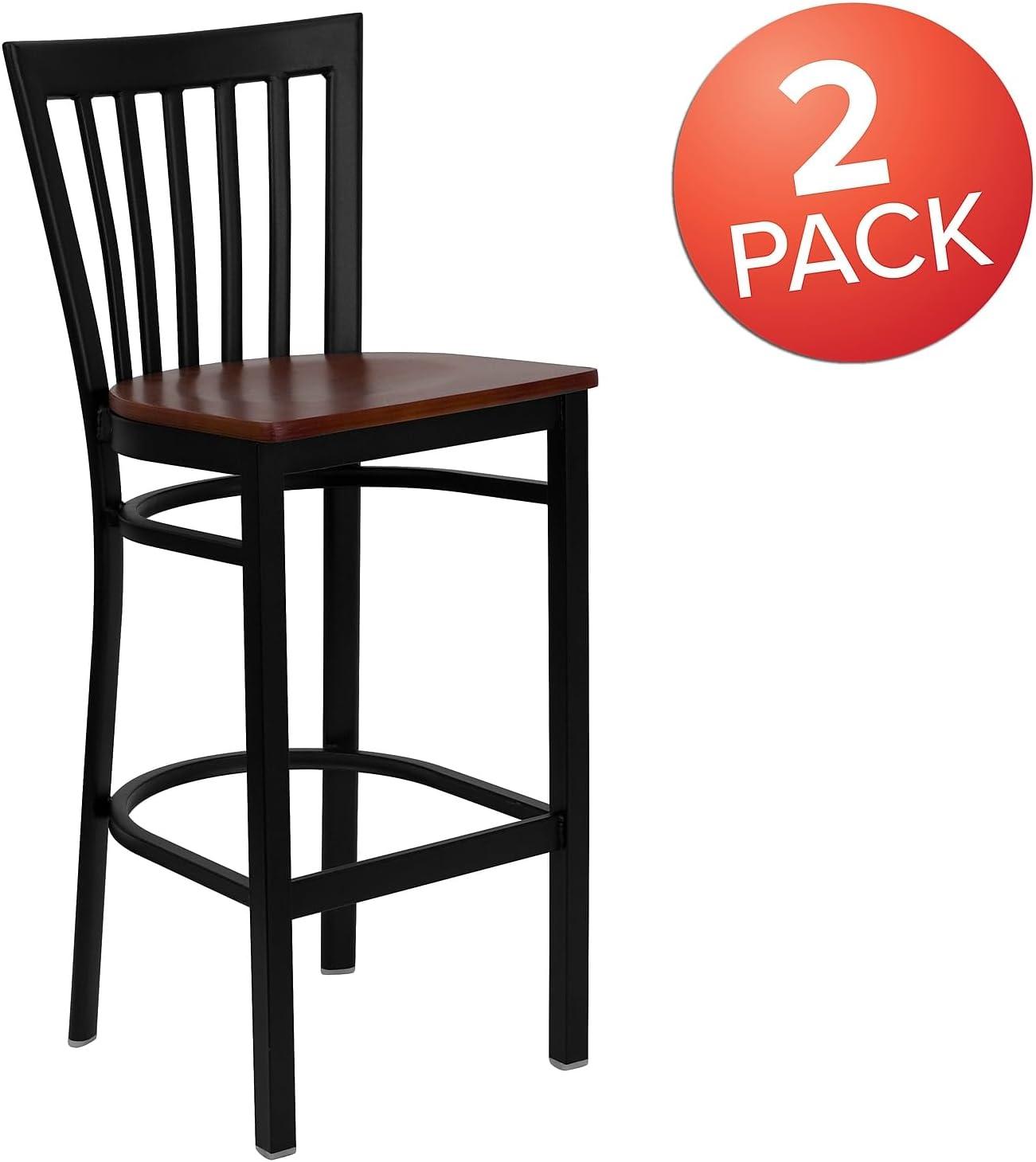 image:imageFlash Furniture HERCULES Series Black School House Back Metal Restaurant Barstool Black Vinyl Seat Pack of 1Cherry Wood SeatBlack Metal Frame