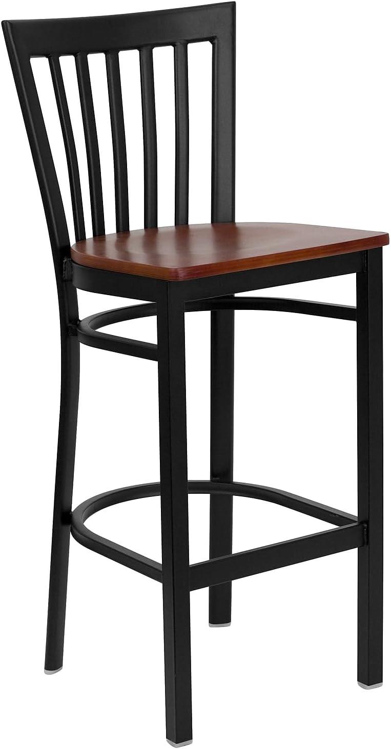 image:imageFlash Furniture HERCULES Series Black School House Back Metal Restaurant Barstool Black Vinyl Seat Pack of 1Cherry Wood SeatBlack Metal Frame