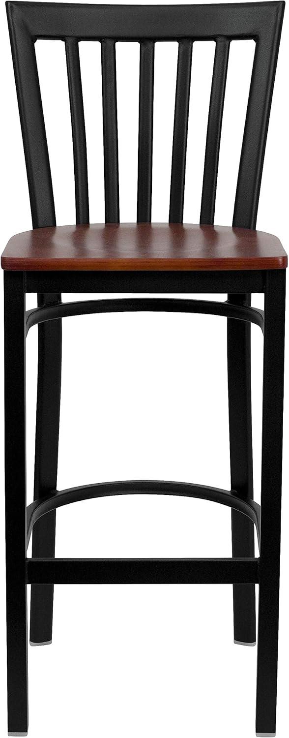 image:imageFlash Furniture HERCULES Series Black School House Back Metal Restaurant Barstool Black Vinyl Seat Pack of 1Cherry Wood SeatBlack Metal Frame
