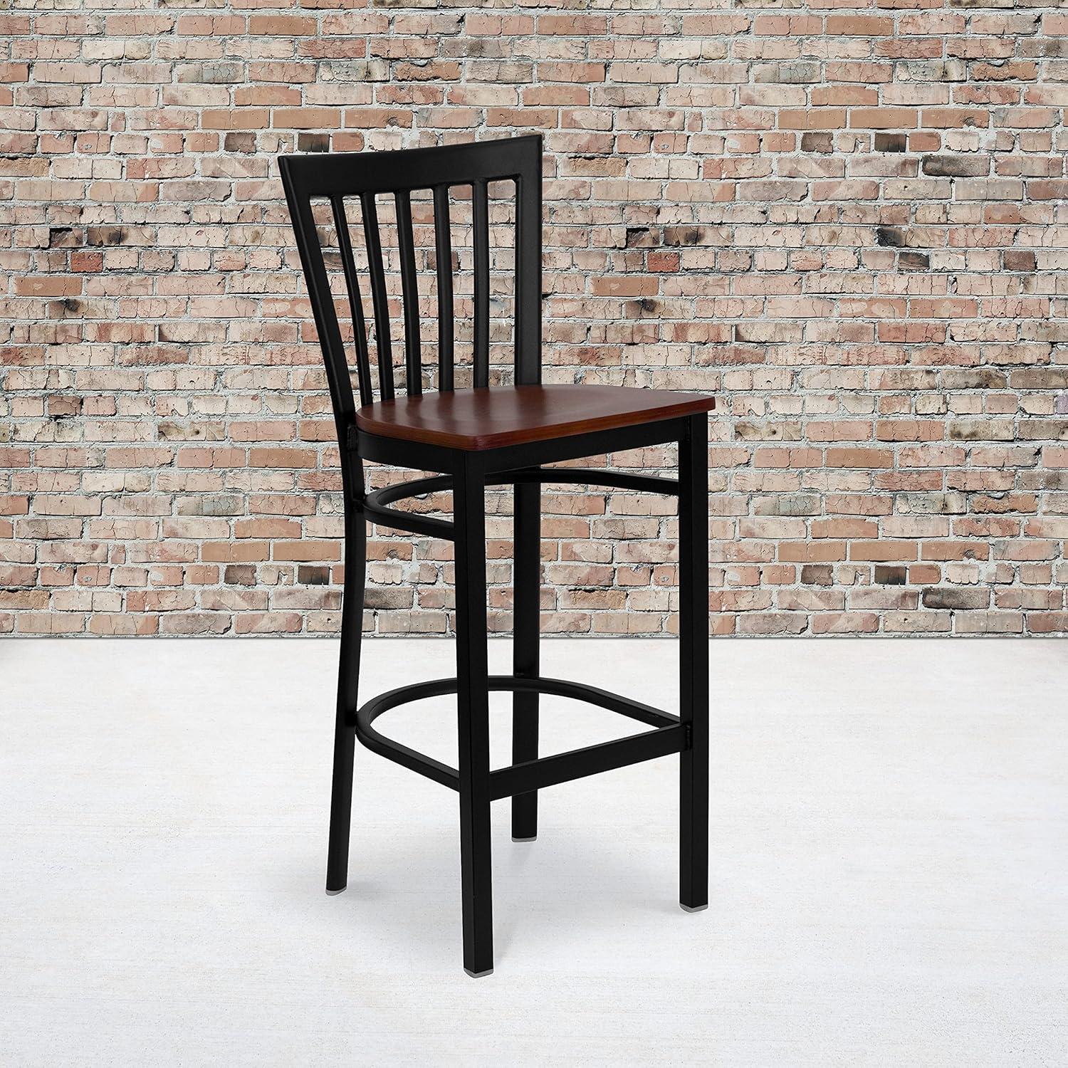 image:imageFlash Furniture HERCULES Series Black School House Back Metal Restaurant Barstool Black Vinyl Seat Pack of 1Cherry Wood SeatBlack Metal Frame