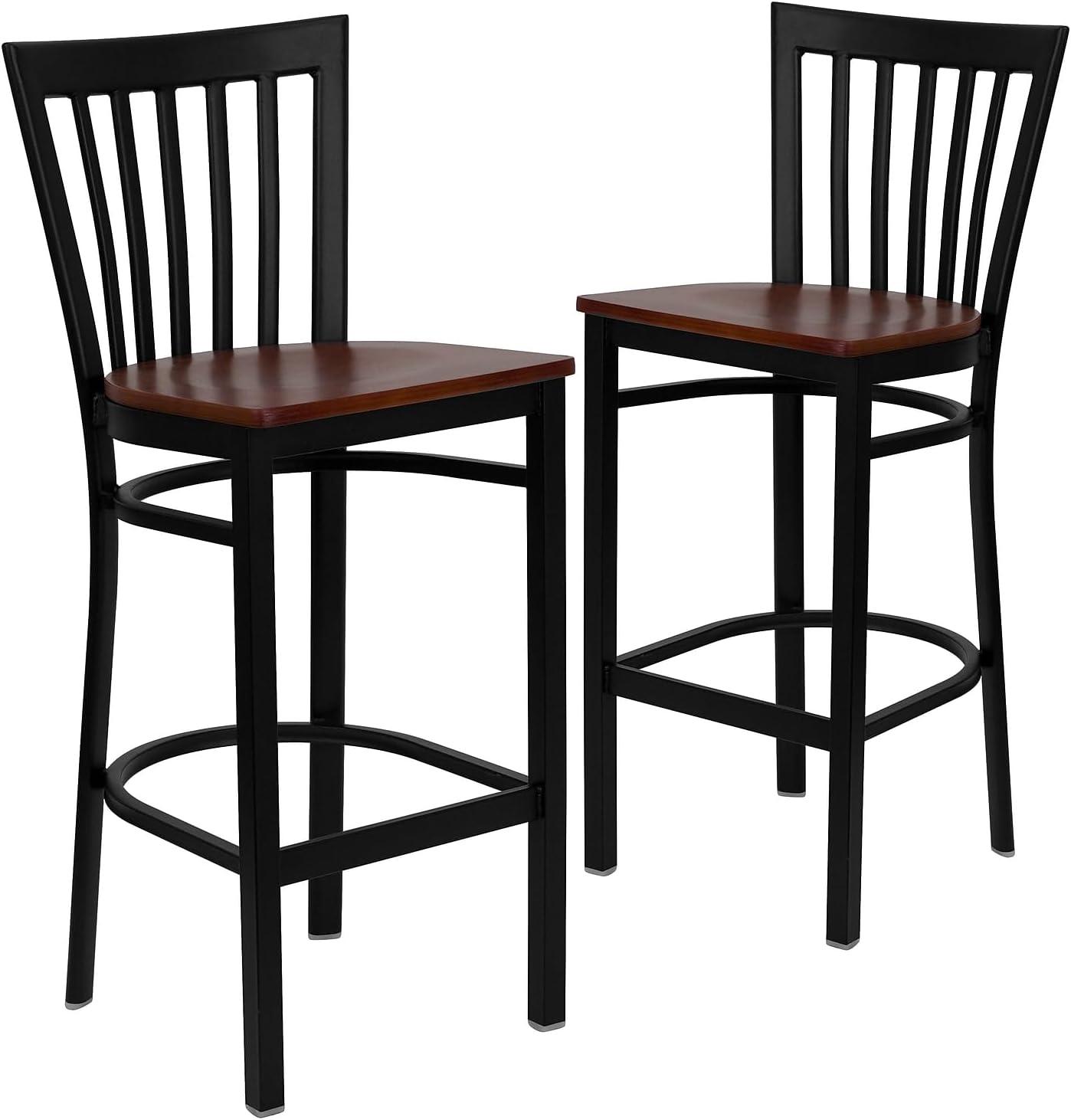 image:imageFlash Furniture HERCULES Series Black School House Back Metal Restaurant Barstool Black Vinyl Seat Pack of 1Cherry Wood SeatBlack Metal Frame