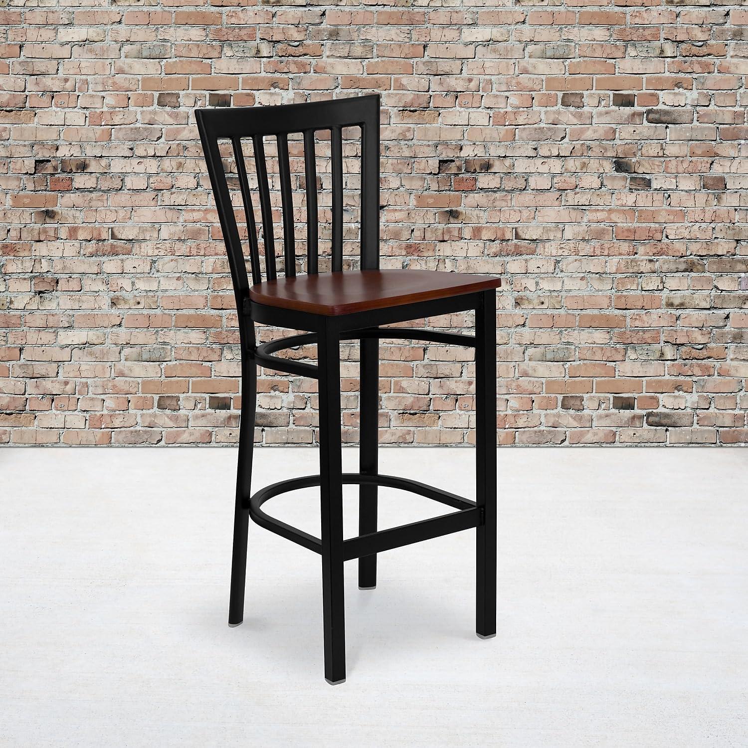 image:imageFlash Furniture HERCULES Series Black School House Back Metal Restaurant Barstool Black Vinyl Seat Pack of 1Cherry Wood SeatBlack Metal Frame