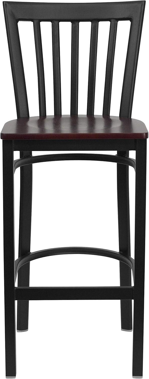 image:imageFlash Furniture HERCULES Series Black School House Back Metal Restaurant Barstool Black Vinyl Seat Pack of 1Mahogany Wood SeatBlack Metal Frame