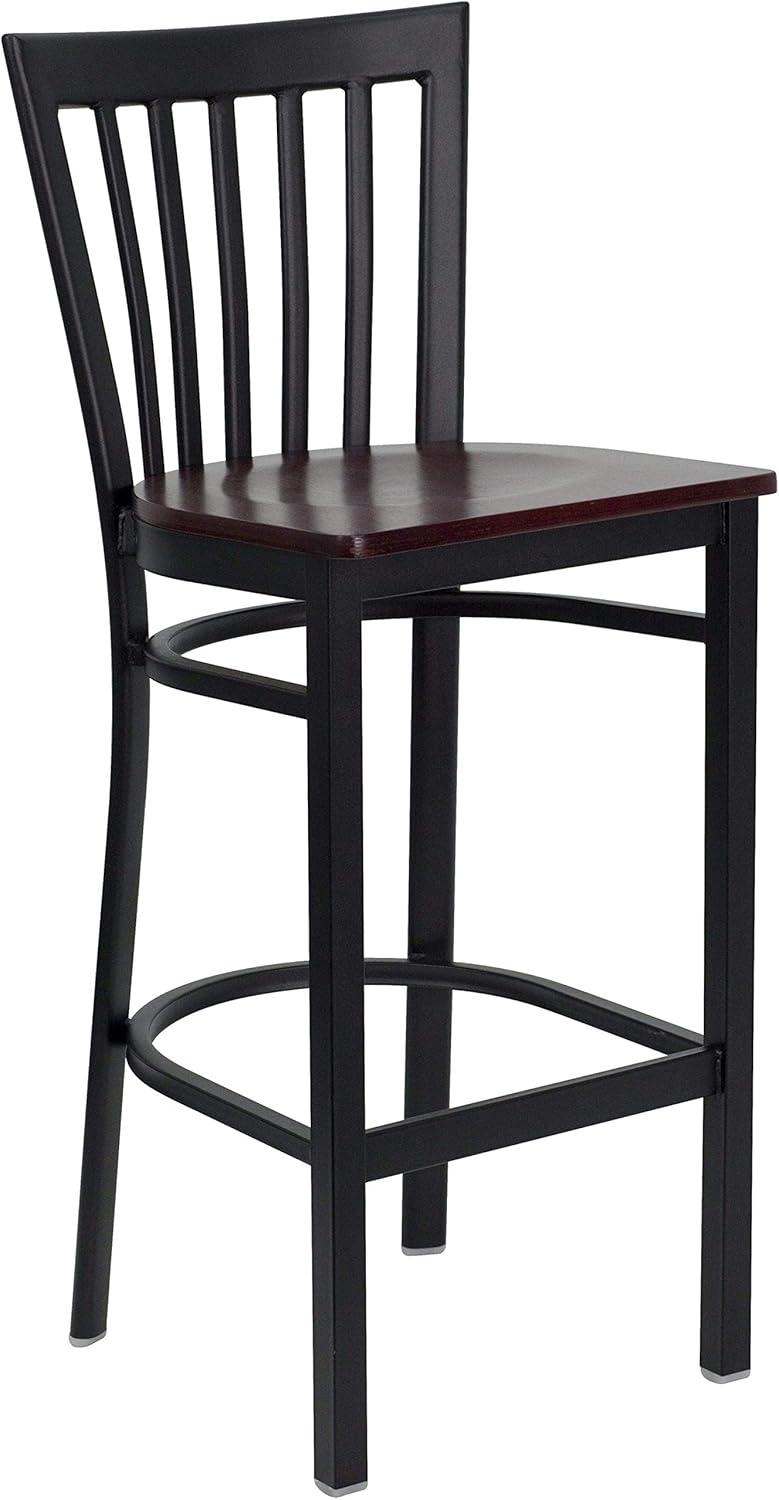image:imageFlash Furniture HERCULES Series Black School House Back Metal Restaurant Barstool Black Vinyl Seat Pack of 1Mahogany Wood SeatBlack Metal Frame