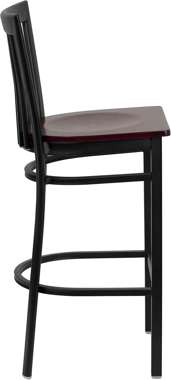 image:imageFlash Furniture HERCULES Series Black School House Back Metal Restaurant Barstool Black Vinyl Seat Pack of 1Mahogany Wood SeatBlack Metal Frame
