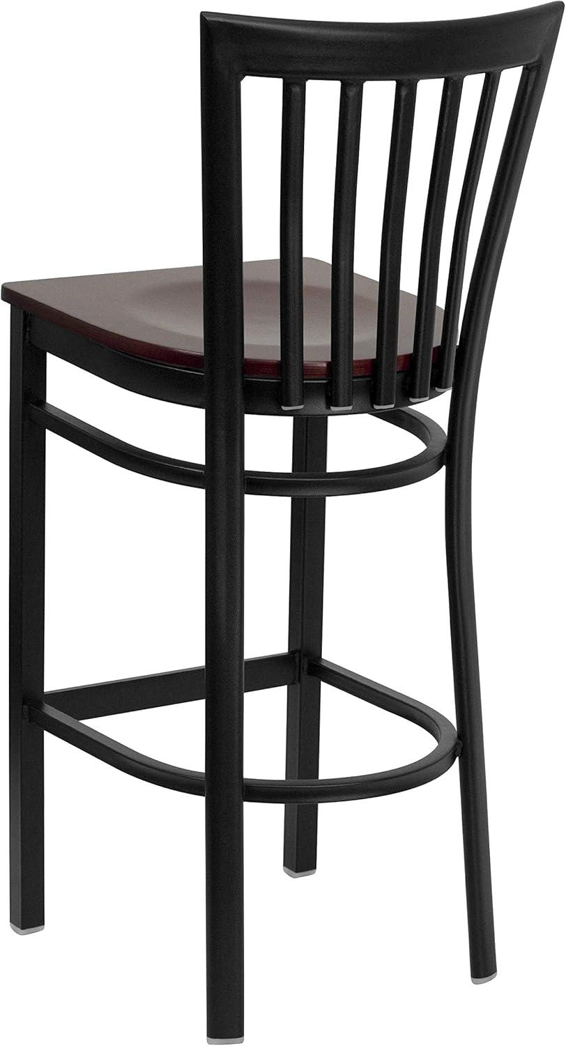 image:imageFlash Furniture HERCULES Series Black School House Back Metal Restaurant Barstool Black Vinyl Seat Pack of 1Mahogany Wood SeatBlack Metal Frame