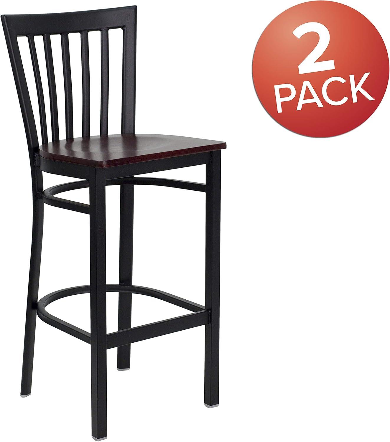 image:imageFlash Furniture HERCULES Series Black School House Back Metal Restaurant Barstool Black Vinyl Seat Pack of 1Mahogany Wood SeatBlack Metal Frame