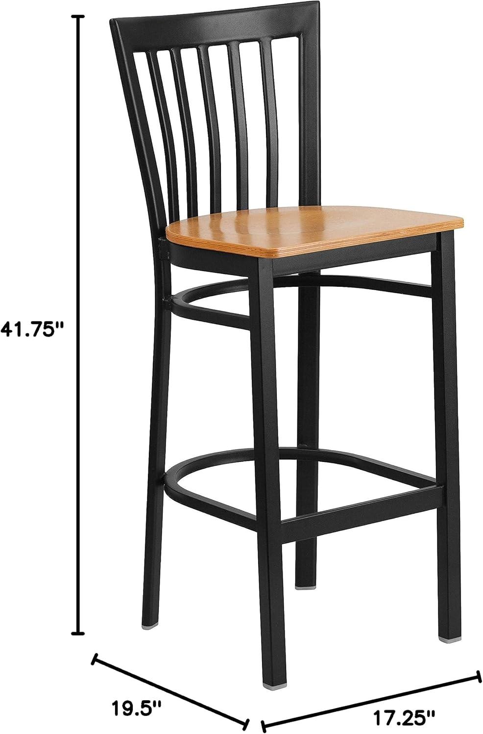 image:imageFlash Furniture HERCULES Series Black School House Back Metal Restaurant Barstool Black Vinyl Seat Pack of 1Natural Wood SeatBlack Metal Frame