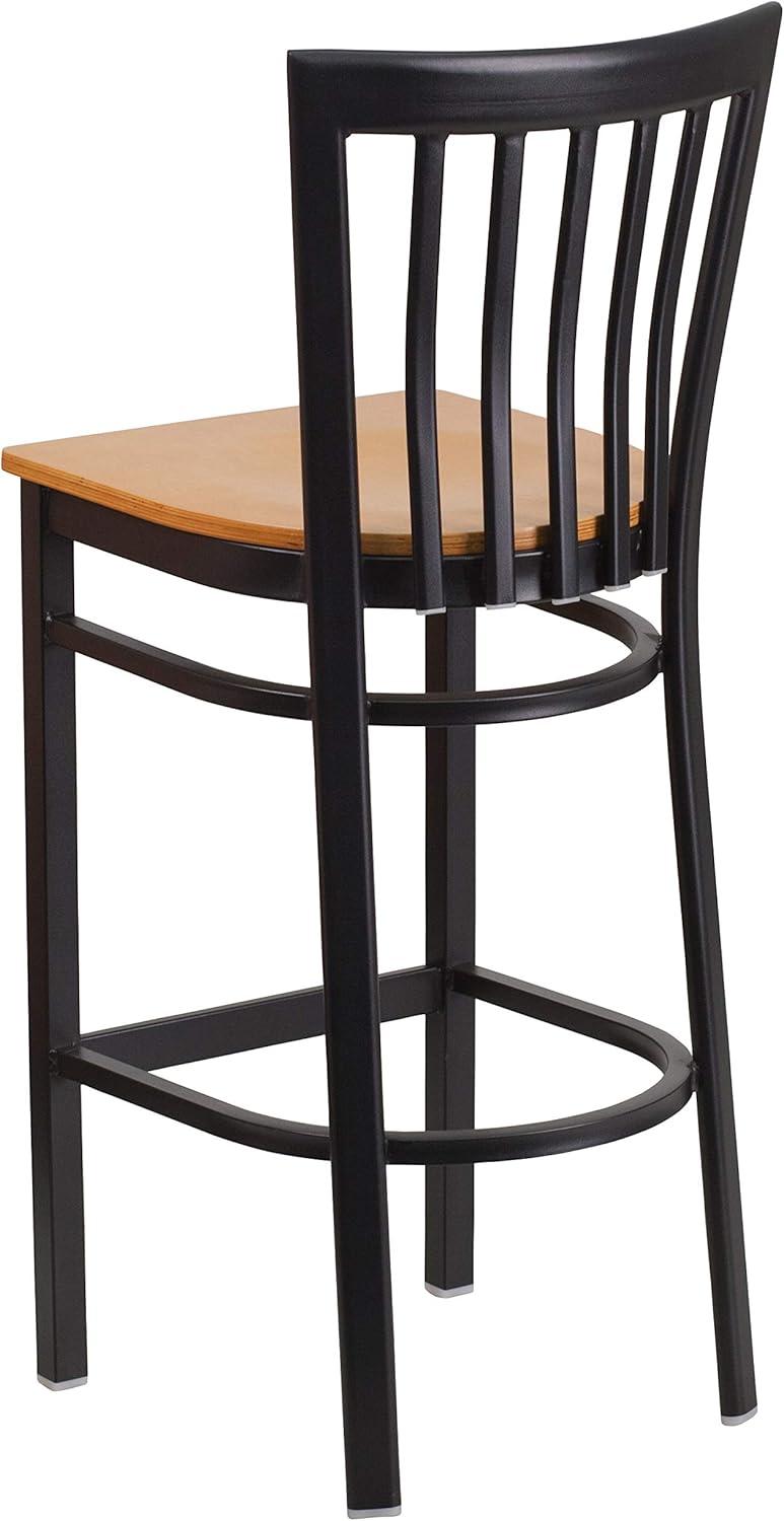 image:imageFlash Furniture HERCULES Series Black School House Back Metal Restaurant Barstool Black Vinyl Seat Pack of 1Natural Wood SeatBlack Metal Frame